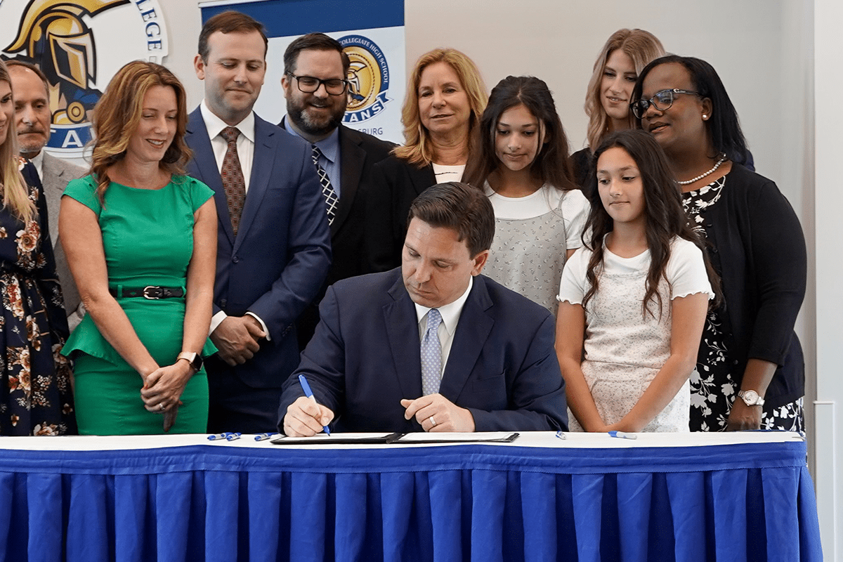 Gov. Ron DeSantis signs law eliminating the FSA in St. Petersburg, March 15, 2022