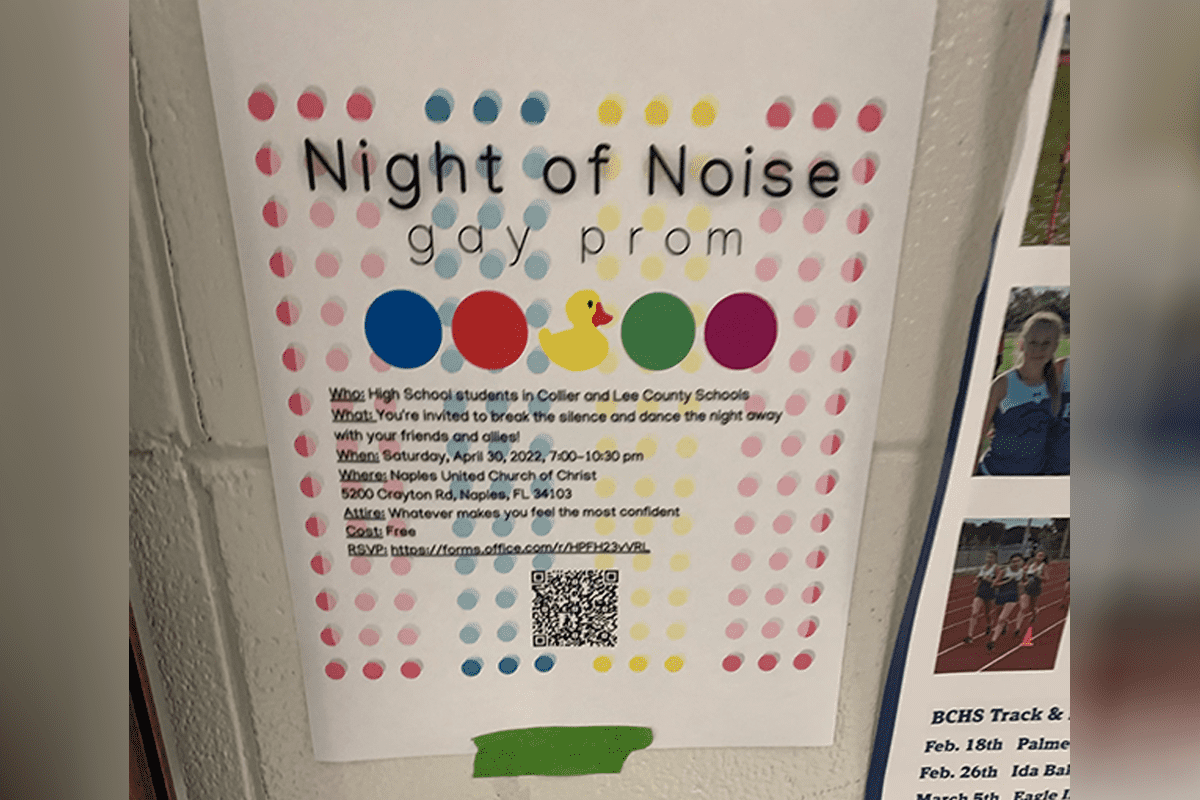 "Night of Noise" gay prom poster at Barron Collier High School in Naples, FL