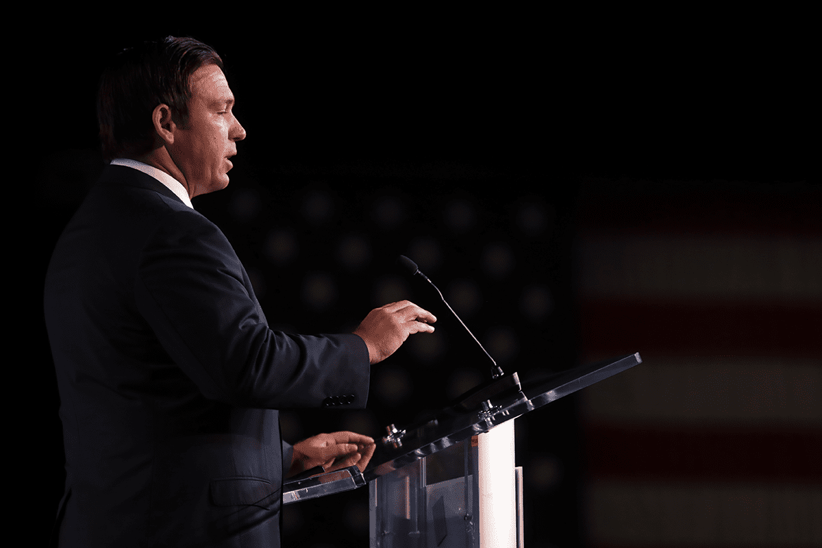 Governor-elect Ron DeSantis speaking with attendees at the 2018 Student Action Summit hosted by Turning Point USA at the Palm Beach County Convention Center in West Palm Beach, Florida (Gage Skidmore).