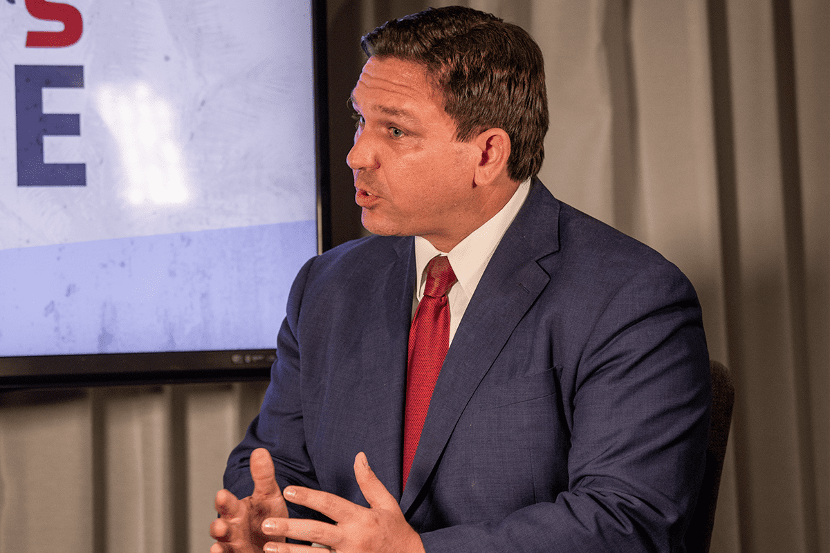 Florida Gov. Ron DeSantis speaking with Florida's Voice Founder and Editor-in-Chief Brendon Leslie (July 18th, 2022).