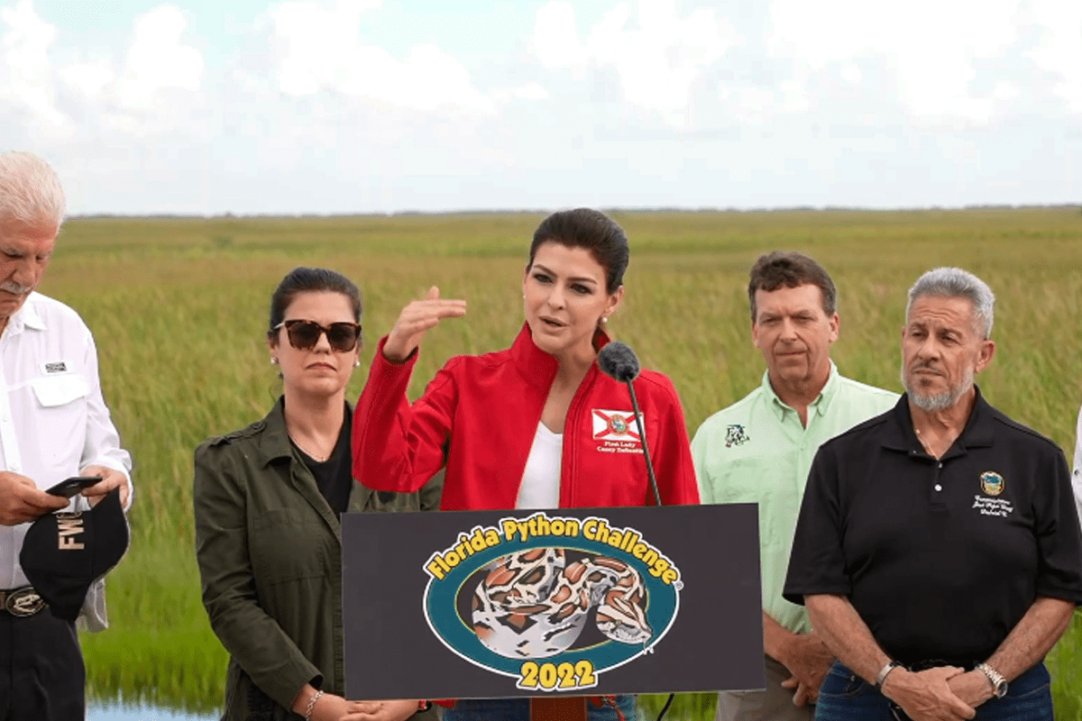 Florida First Lady Casey DeSantis kicks off the Florida Python Challenge in Miami, Florida (August 5th, 2022).