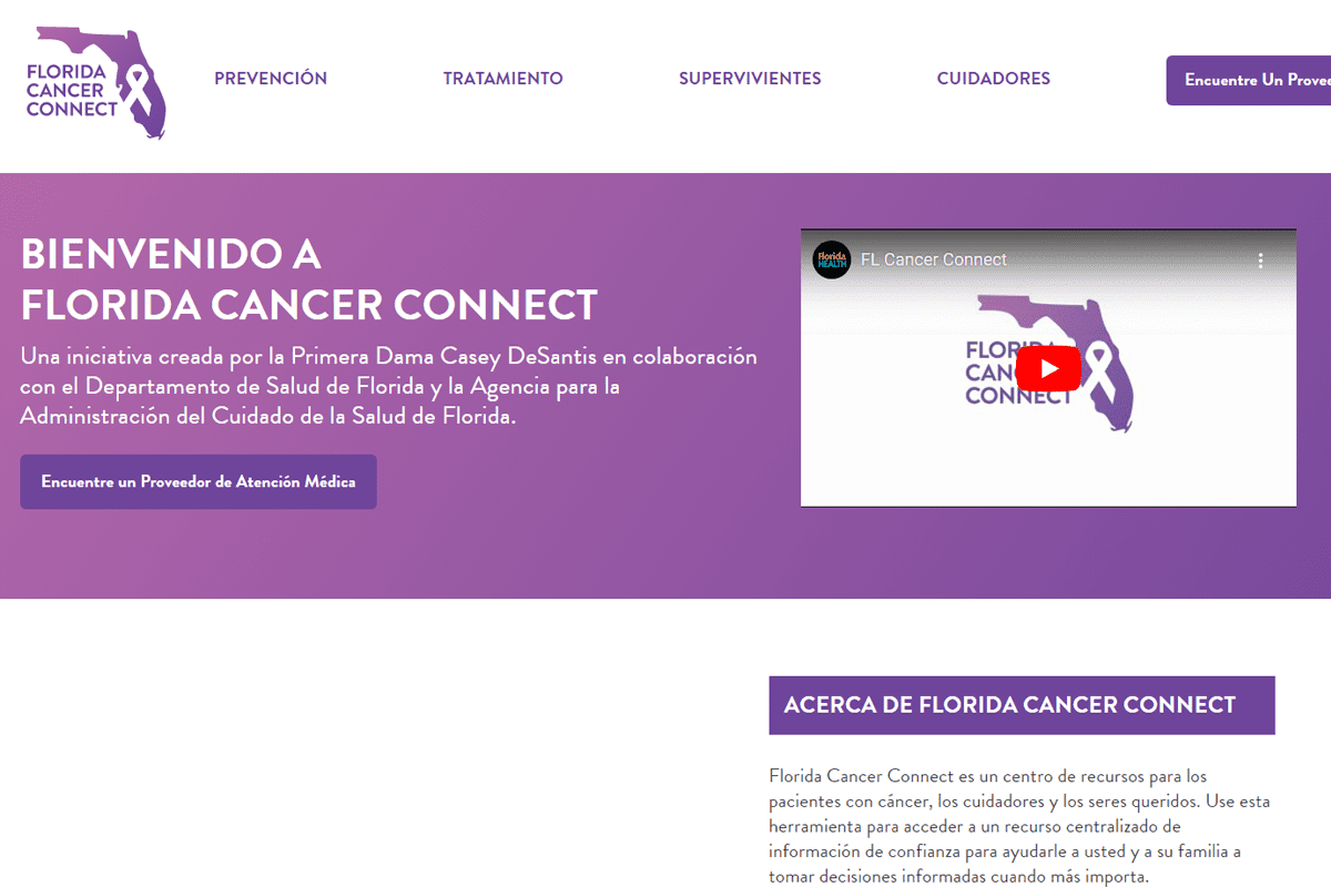 "Florida Cancer Connect" website translated into Spanish.