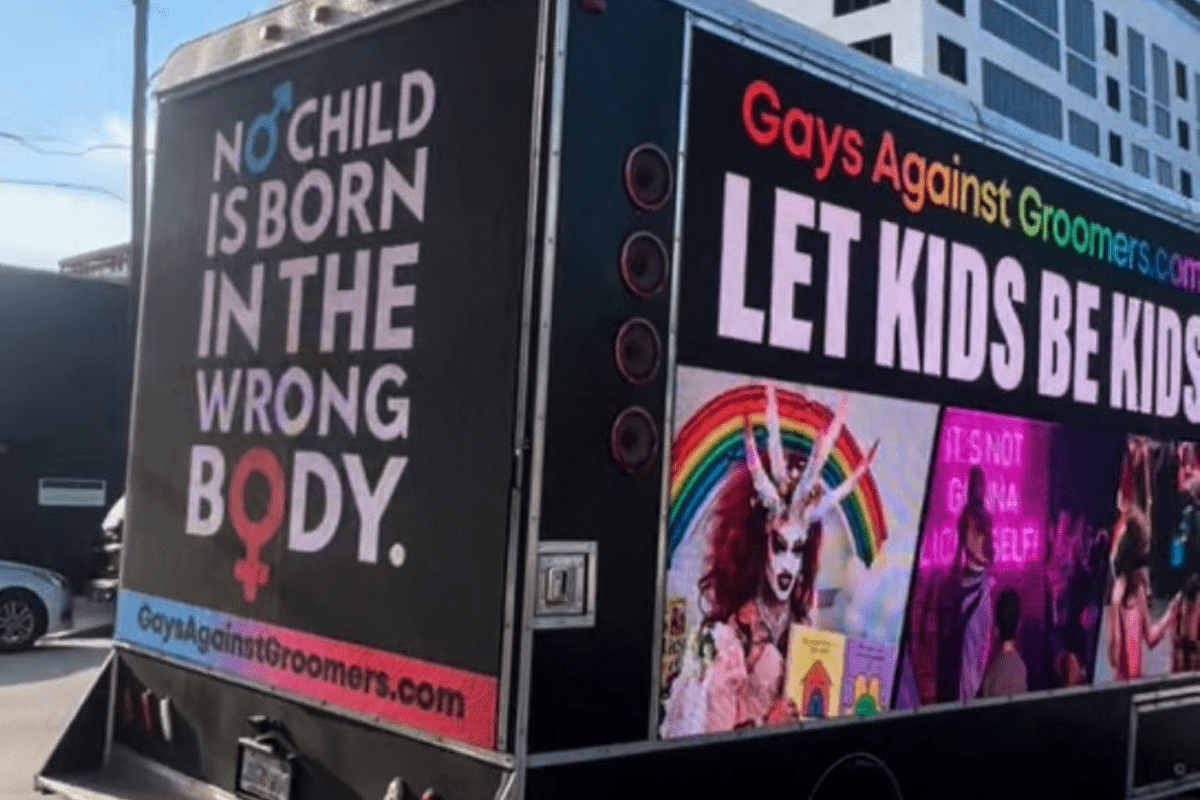 "Gays Against Groomers" Truck, Miami (@againstgrmrs, Twitter).