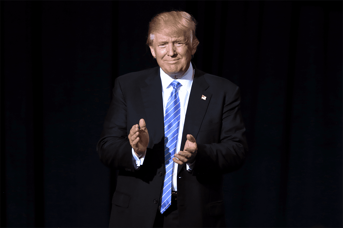 Donald Trump speaking to supporters at an immigration policy speech at the Phoenix Convention Center in Phoenix, Arizona (Gage Skidmore).