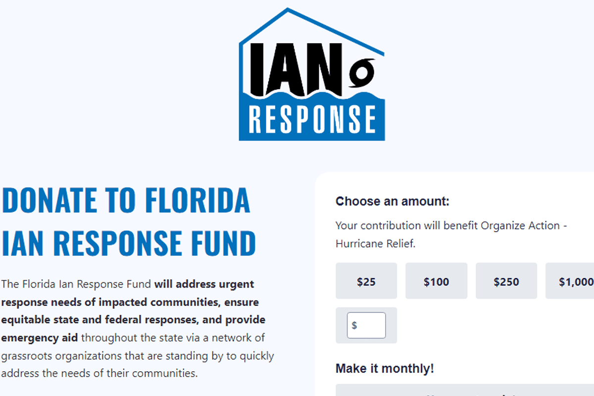 'Donate to Florida Ian Response Fund,' ActBlue.