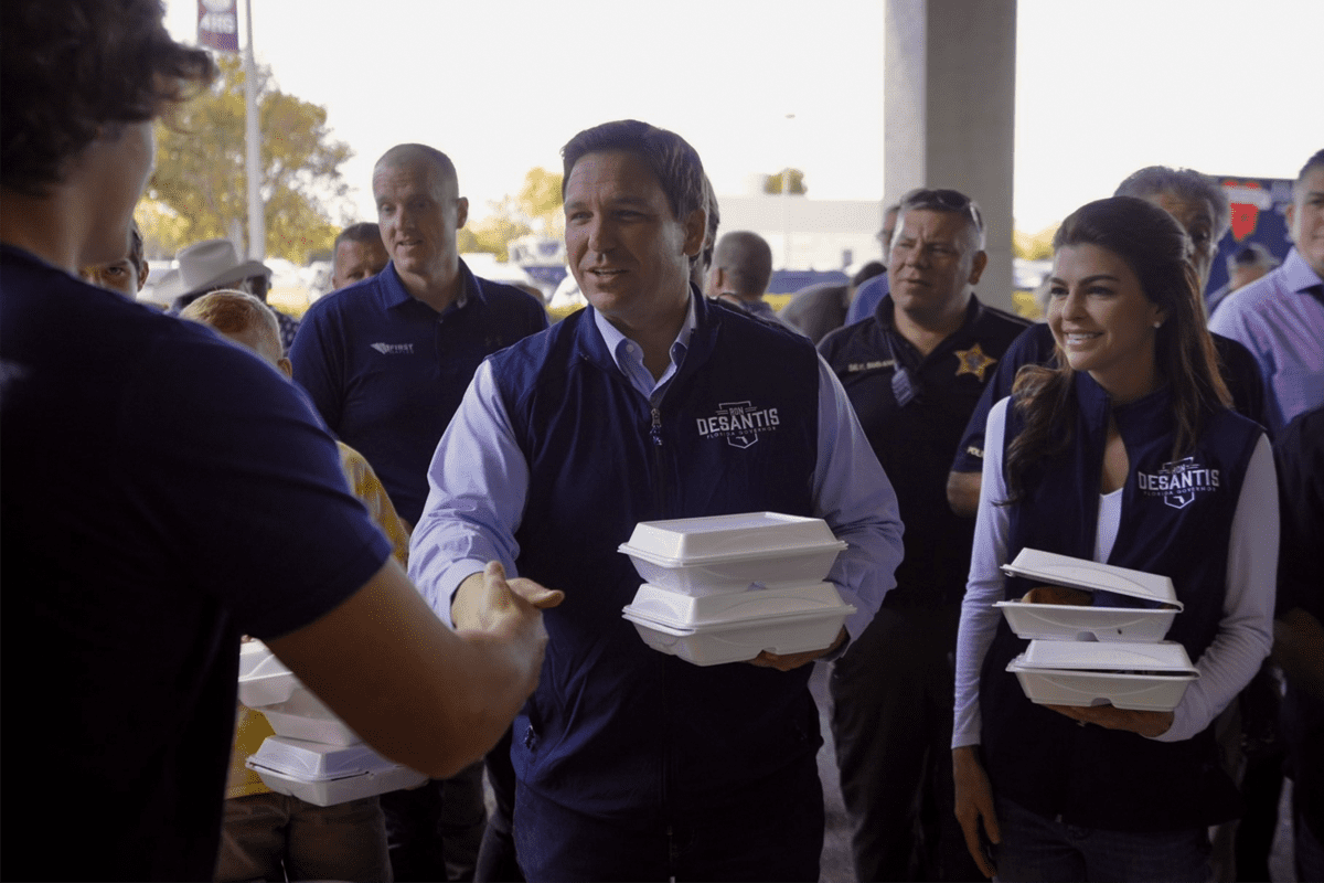 Gov. Ron DeSantis helps distribute food and water to residents of Naples after Hurricane Ian, Oct. 2, 2022.