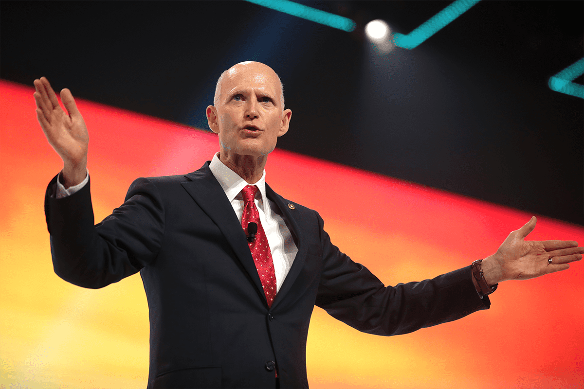 U.S. Senator Rick Scott speaking with attendees at the 2021 Student Action Summit hosted by Turning Point USA at the Tampa Convention Center in Tampa, Florida. (Gage Skidmore)
