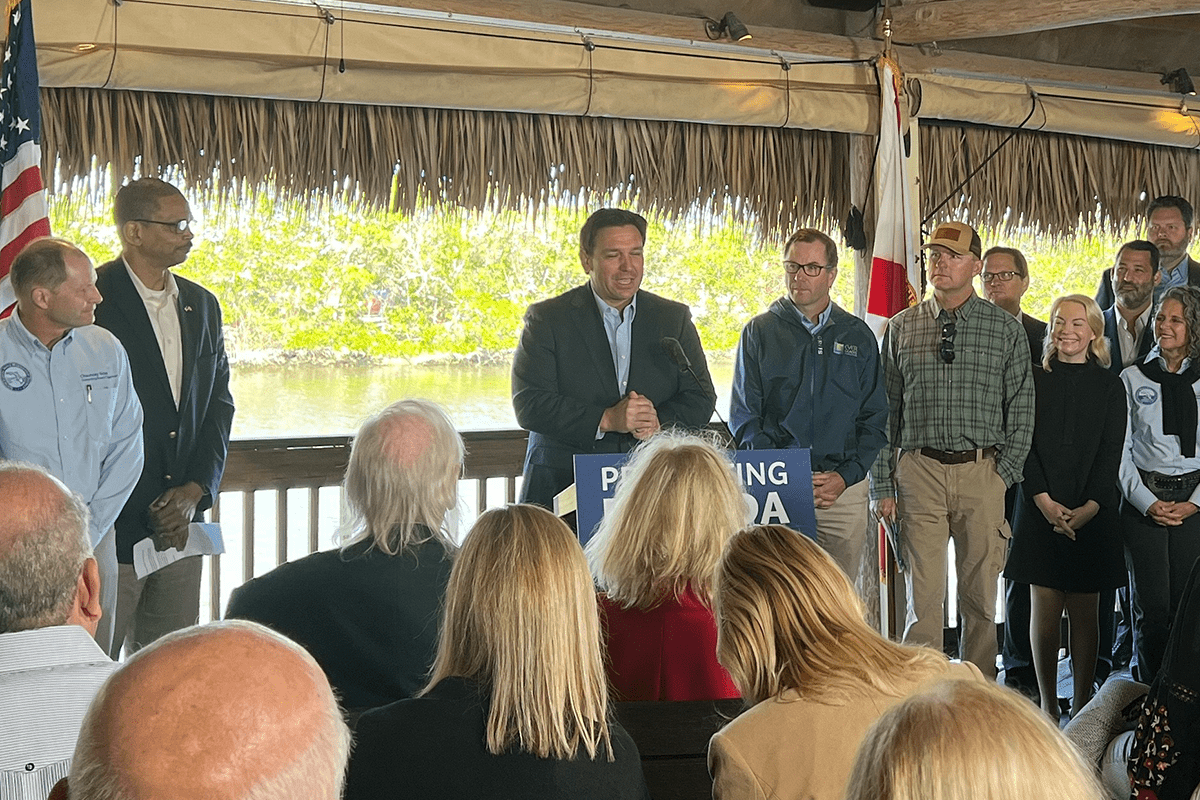 Gov. Ron DeSantis announces "future of conservation in Florida" in Bonita Springs, Jan. 10, 2023.