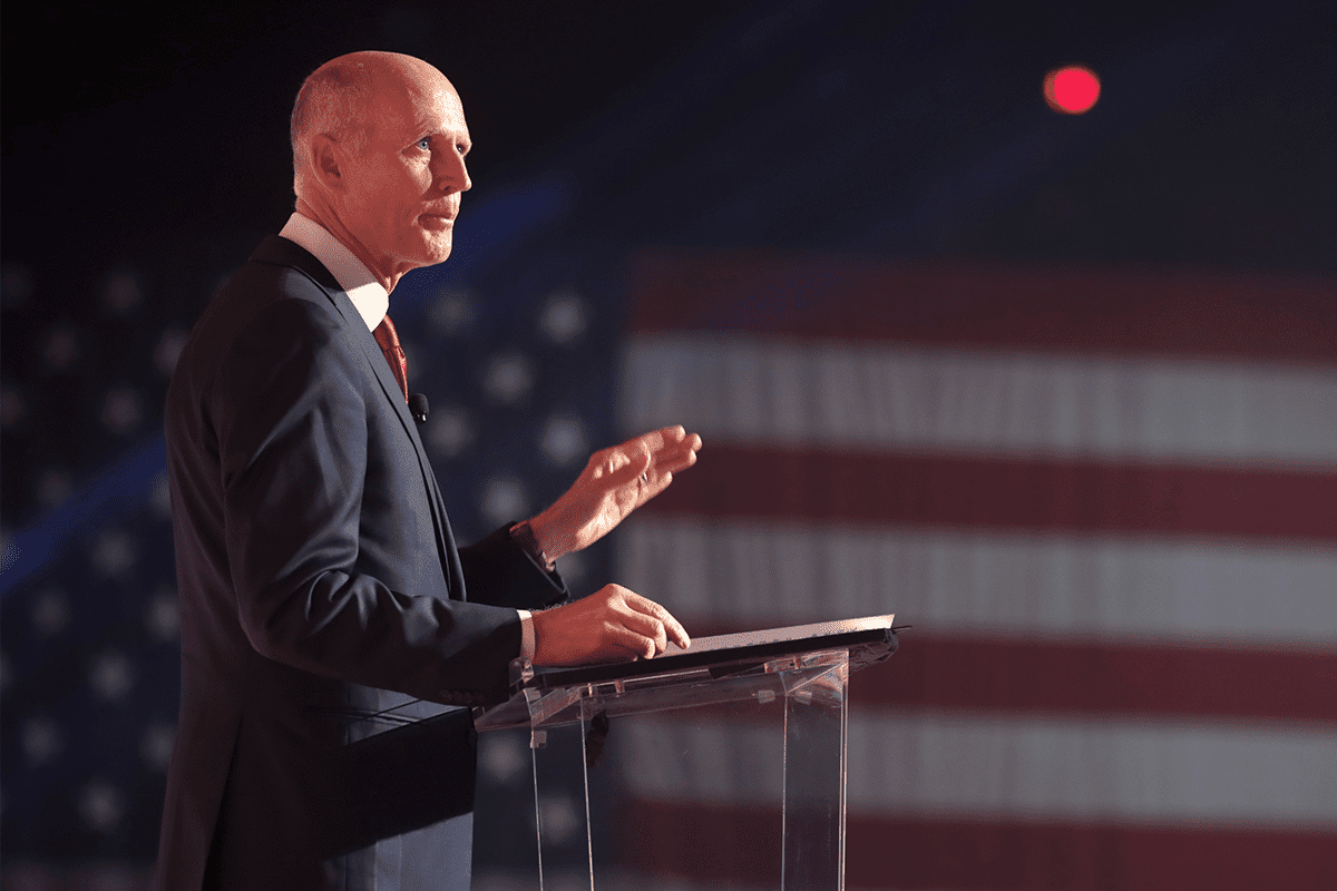 U.S. Sen. Rick Scott speaking with attendees at the 2022 Student Action Summit at the Tampa Convention Center in Tampa, Fla., July 23, 2022. (Gage Skidmore)