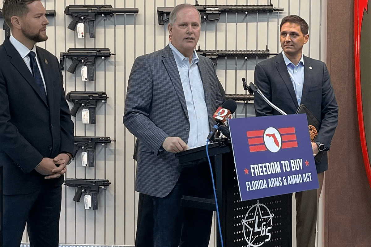 Agriculture Commissioner Wilton Simpson announces plan to fine credit card companies tracking firearms purchases, Jan. 10, 2023.