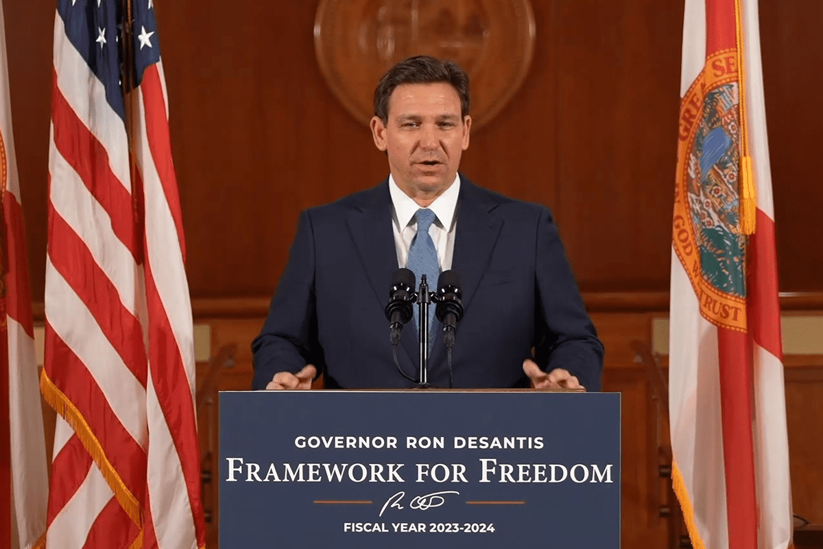 Gov. Ron DeSantis announces "Framework for Freedom" budget, Tallahassee, Fla., Feb. 1, 2023.