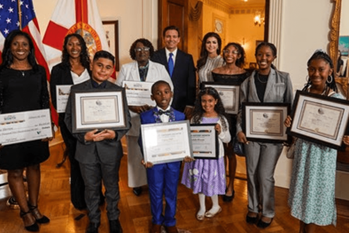 Gov. Ron DeSantis and First Lady Casey DeSantis announce the winners of the Black History Month Student and Educator Contests, Tallahassee, Fla., Feb. 24, 2023. (Photo/Gov. Ron DeSantis' office)
