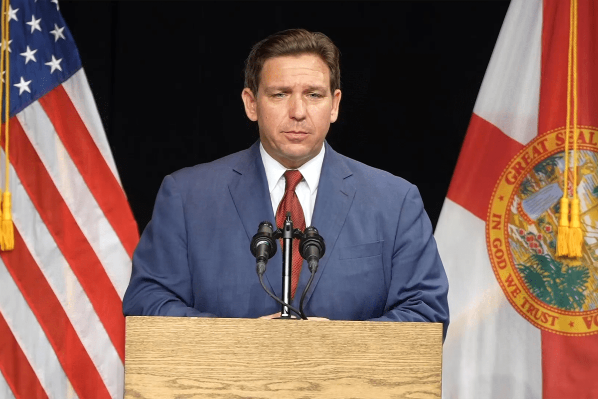 Gov. Ron DeSantis announces broadband connection grants for 41 Florida counties, Milton, Fla., Feb. 2, 2023.