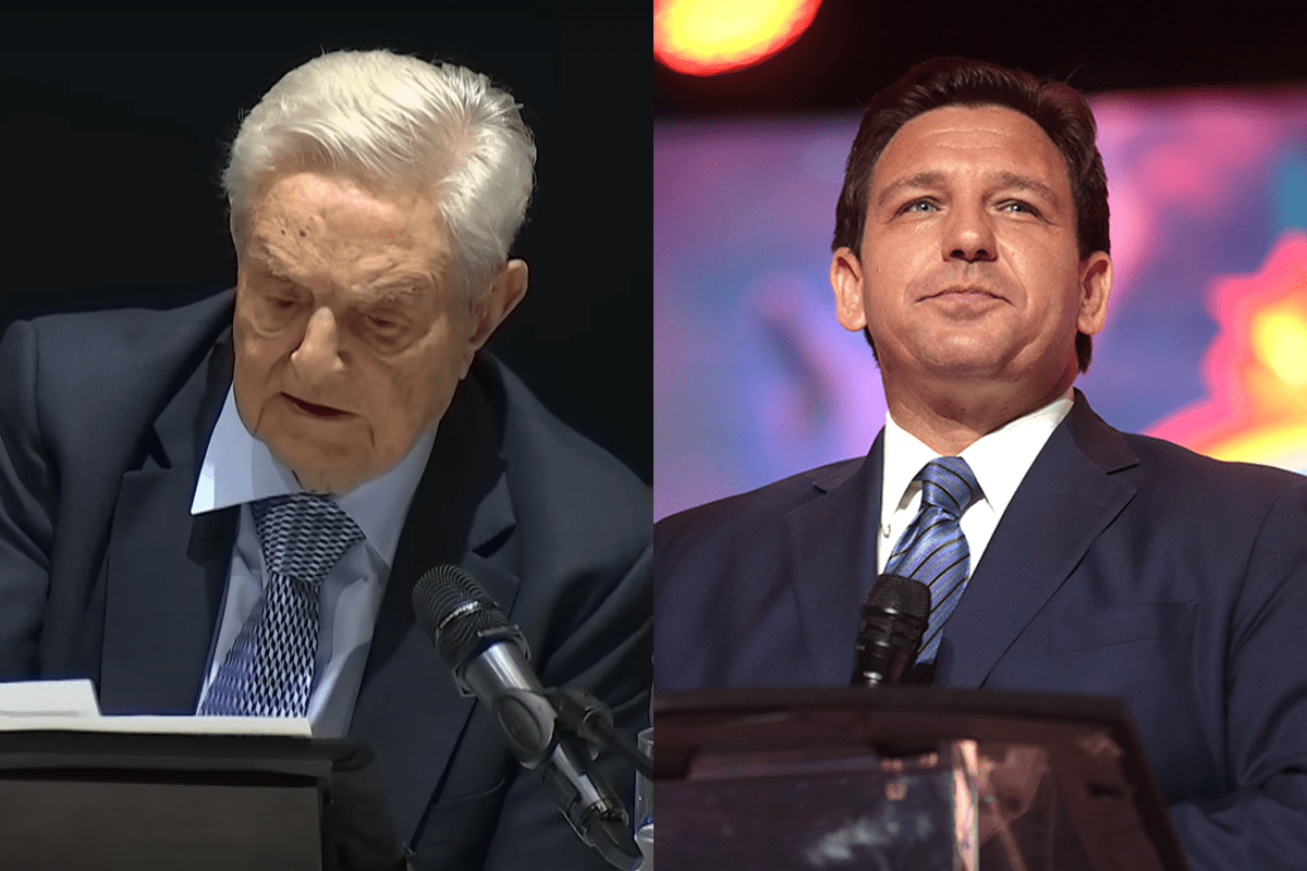 George Soros spoke at the Munich Security Conference where he said Republican division can hand Democrats a "landslide" in 2024, Munich, Germany, Feb. 16, 2023. (Photo of Gov. Ron DeSantis/Gage Skidmore)