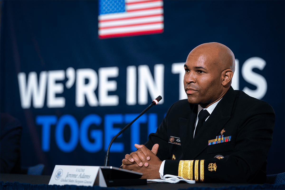 Then-U.S. Surgeon General Jerome Adams attends a roundtable on donating plasma on July 30, 2020, at the American Red Cross-National Headquarters in Washington, D.C. (Official White House Photo by Tia Dufour)