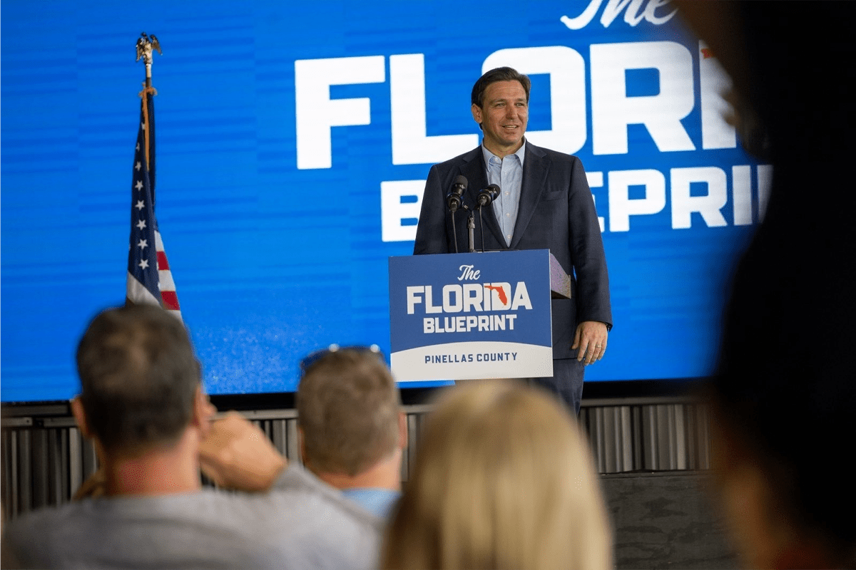 Gov. Ron DeSantis speaks to an audience about the "Florida Blueprint" in Pinellas County, Fla., March 8, 2023. (Photo/Team DeSantis)