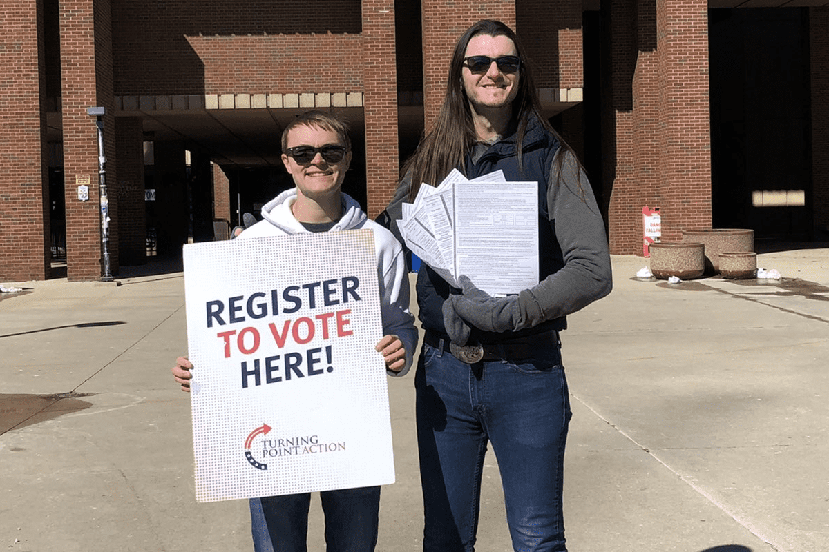 Scott Presler partners with Turning Point Action to register students to vote in Wisconsin, March 15, 2023. (Photo/Scott Presler, Twitter)