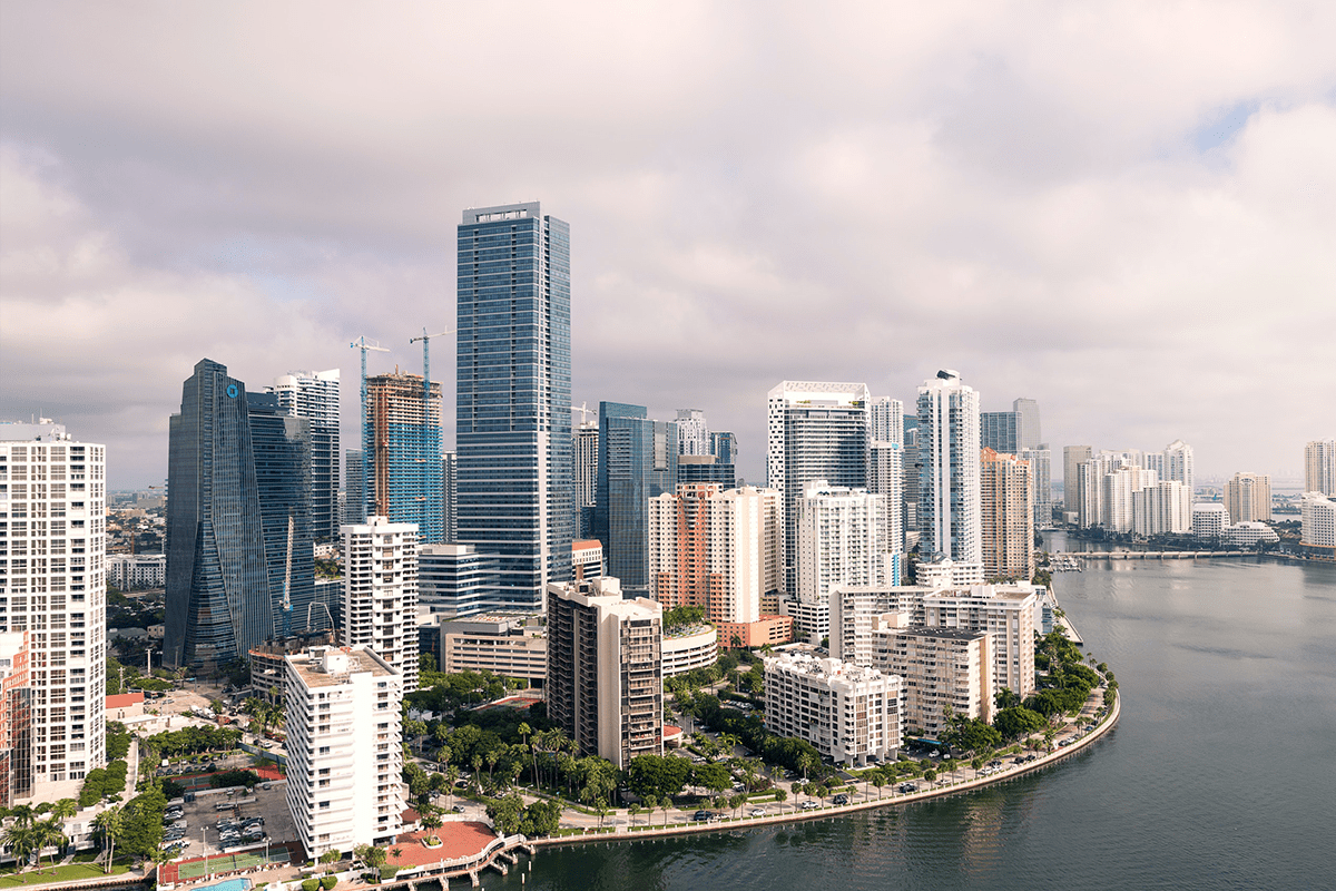 Aerial view of downtown Miami and Brickell from a morning flight on FlyNYON Miami, Miami, Fla., Oct. 2, 2017. (Photo/Ryan Parker)