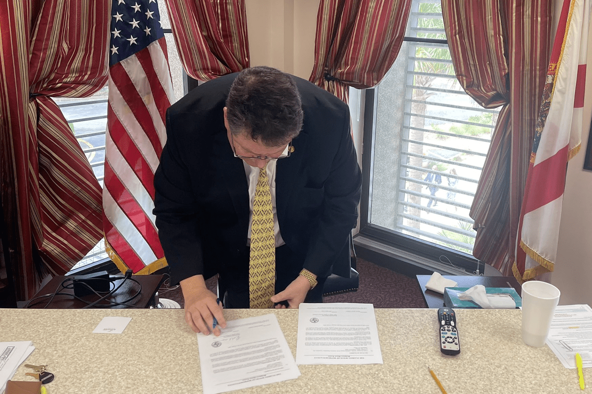 Florida Rep. Randy Fine signs subpoenas to various medical organizations "demanding production of all materials justifying their recommendation that castrating and mutilating children is 'gender affirming care,'" Tallahassee, Fla., April 24, 2023. (Photo/Randy Fine, Twitter)