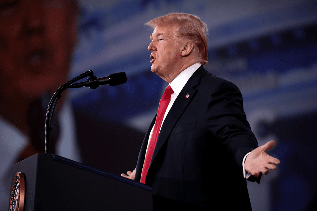 Then-President Donald Trump speaking at the 2018 Conservative Political Action Conference in National Harbor, Md., Feb. 23, 2018. (Photo/Gage Skidmore, Flickr)