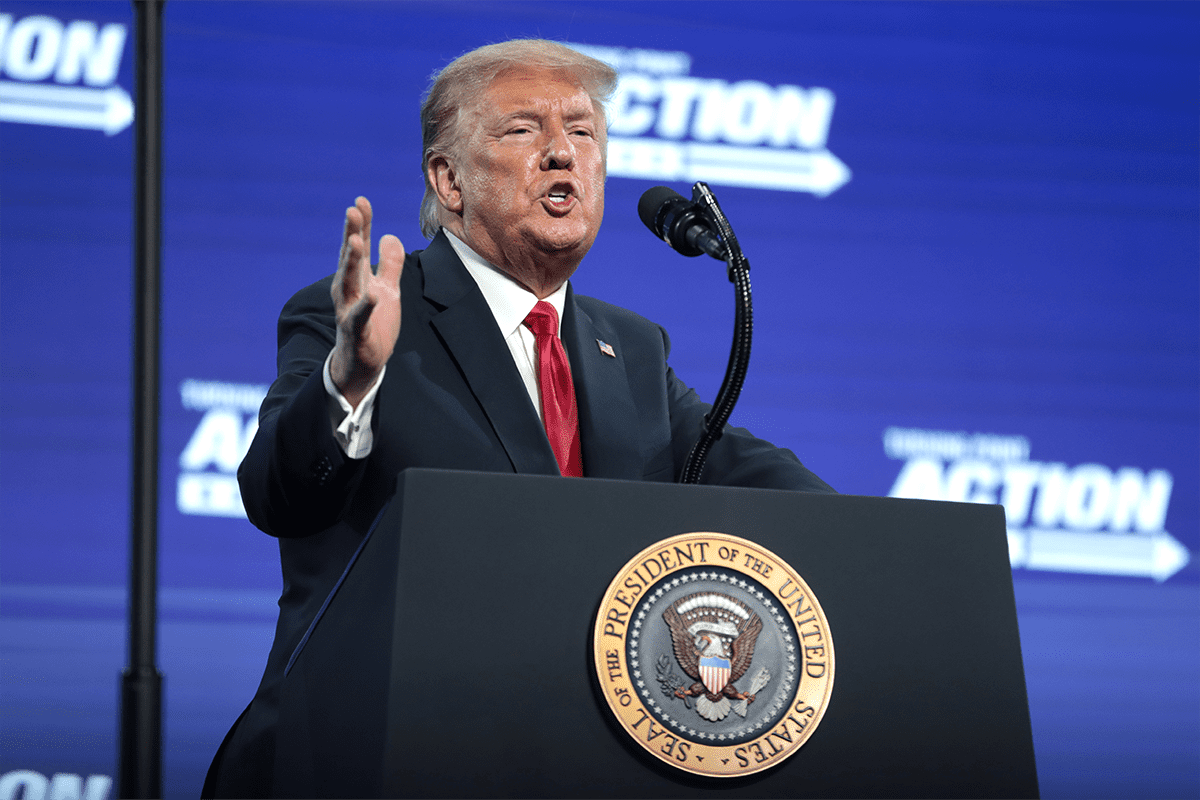 Then-President Donald Trump speaking with supporters at an "An Address to Young Americans" event hosted by Students for Trump and Turning Point Action at Dream City Church in Phoenix, Ariz., June 23, 2020. (Photo/Gage Skidmore)