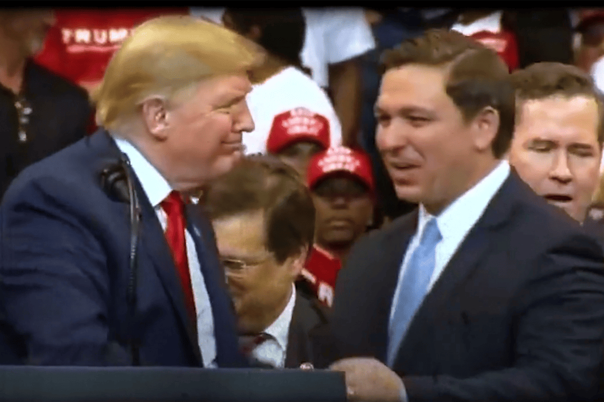 Then-President Donald Trump and gubernatorial candidate Ron DeSantis at campaign rally in 2018. (Video/Donald Trump, TRUTH Social)
