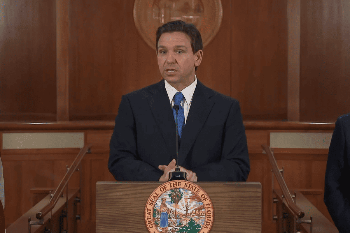 Gov. Ron DeSantis at a press conferences for the conclusion of the 2023 Legislative Session, Tallahassee, Fla., May 5, 2023. (Video/Gov. Ron DeSantis' office)