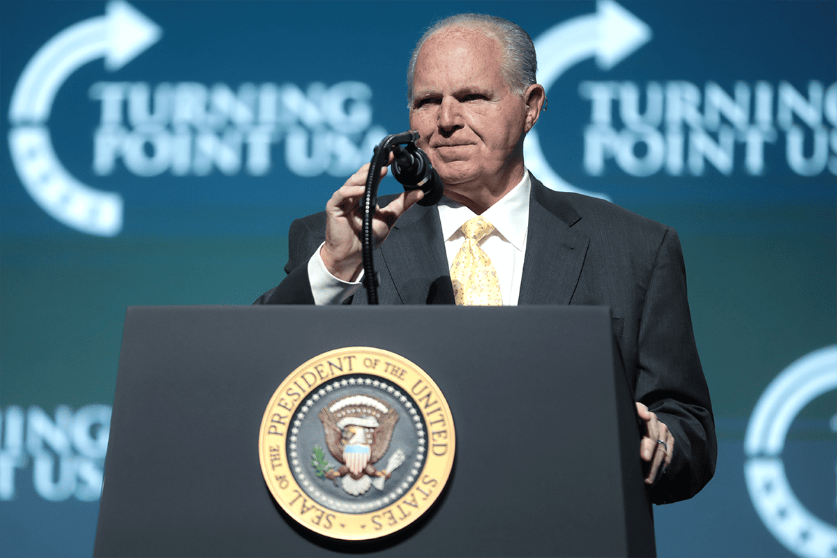 Rush Limbaugh speaking with attendees at the 2019 Student Action Summit hosted by Turning Point USA at the Palm Beach County Convention Center in West Palm Beach, Fla., Dec. 21, 2019. (Photo/Gage Skidmore, Flickr)

