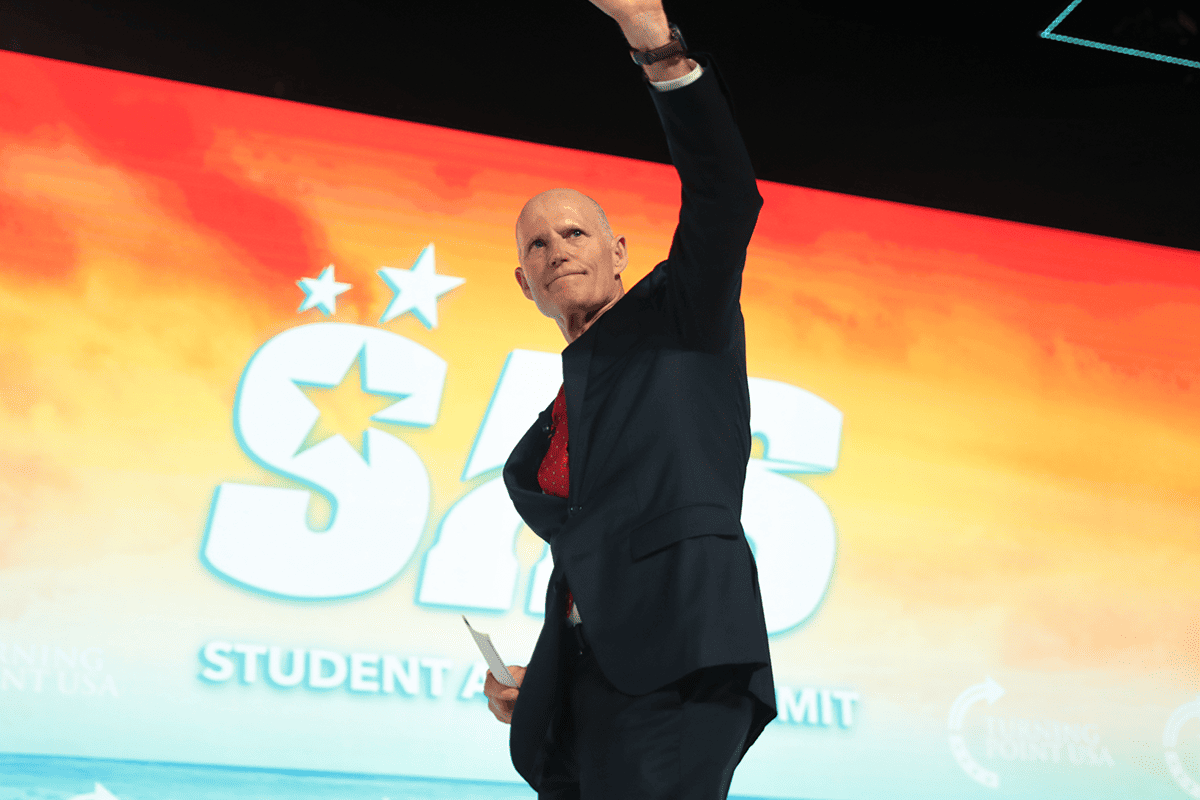Sen. Rick Scott, R-Fla., speaking with attendees at the 2021 Student Action Summit hosted by Turning Point USA at the Tampa Convention Center in Tampa, Fla., July 17, 2021. (Photo/Gage Skidmore, Flickr)