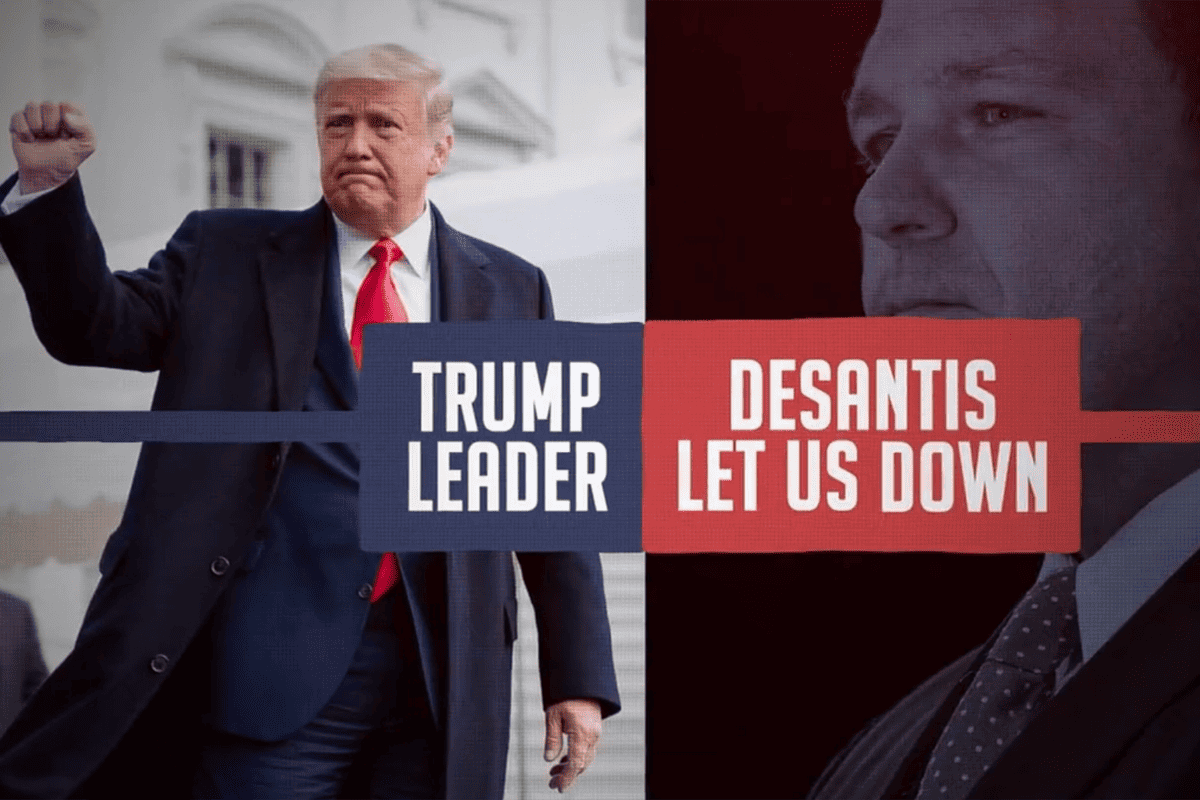 "Ron DeSantis fought against President Donald Trump's America First agenda while in Washington" political ad, May 24, 2023. (Video/MAGA Inc. War Room, Twitter)