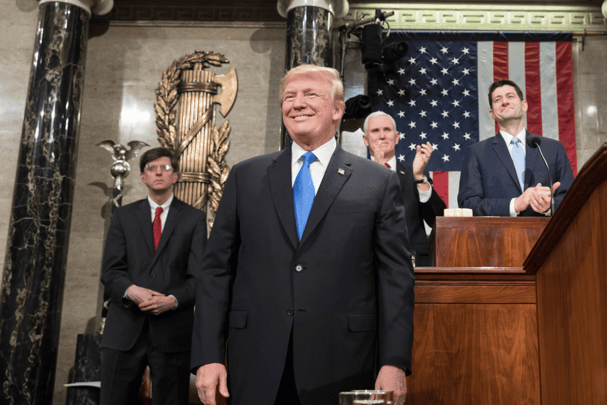 Former President Donald Trump at the 2018 State of the Union, Washington, D.C., Jan. 30, 2018. (Photo/Trump White House Archived, Flickr)