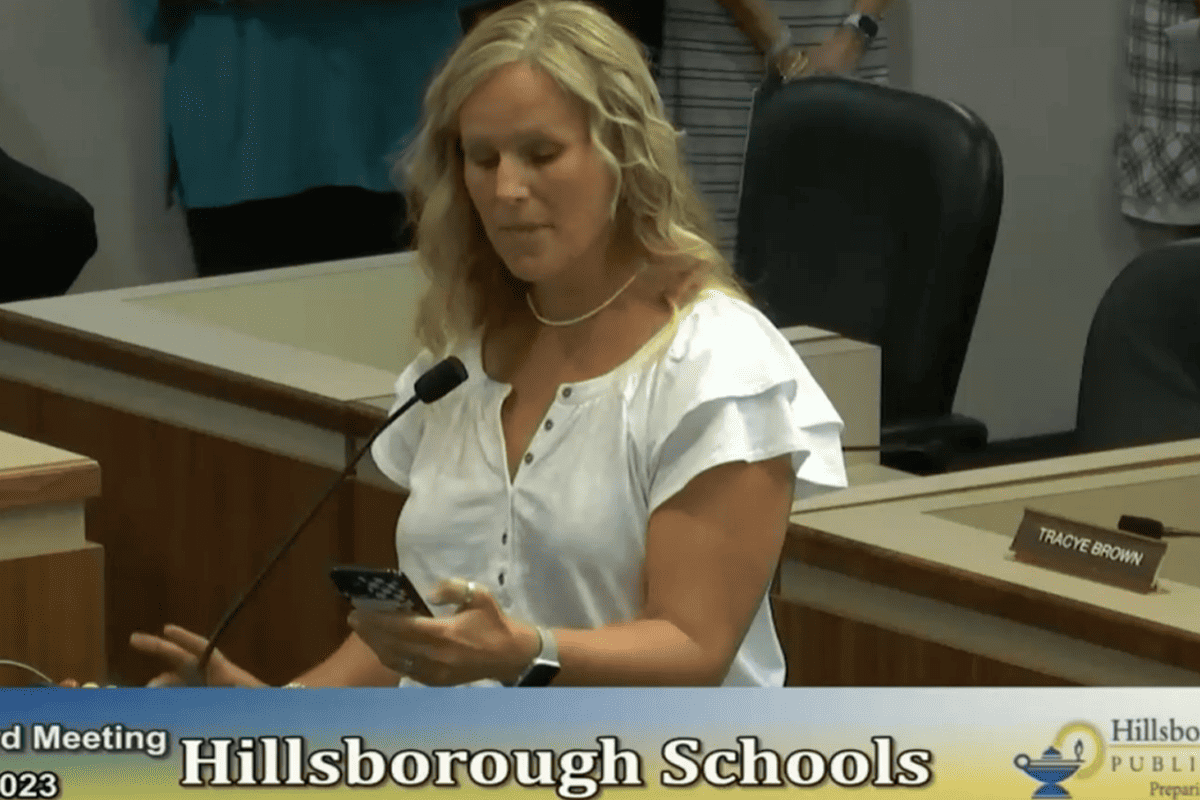 Julie Gebhards speaks at Hillsborough County School Board Meeting, June 6, 2023. (Video/Hillsborough County School Board)