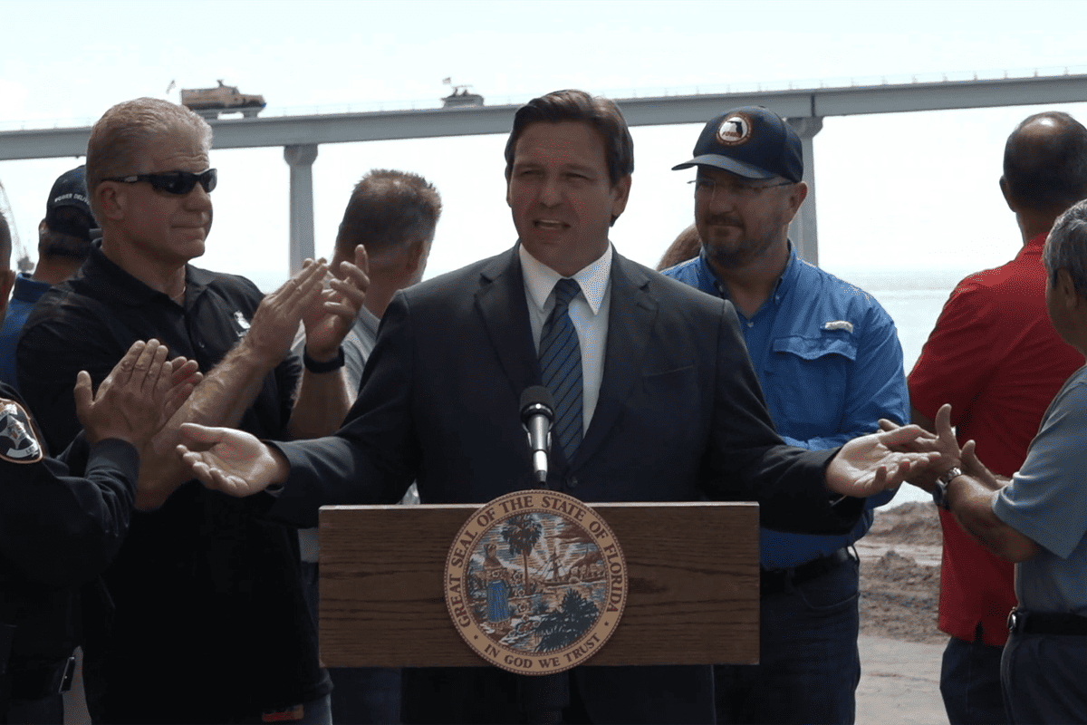 Gov. Ron DeSantis celebrates swift repairs of Sanibel Causeway bridge in Fort Myers, Fla., Oct. 11, 2022. (Video/Gov. Ron DeSantis' office)