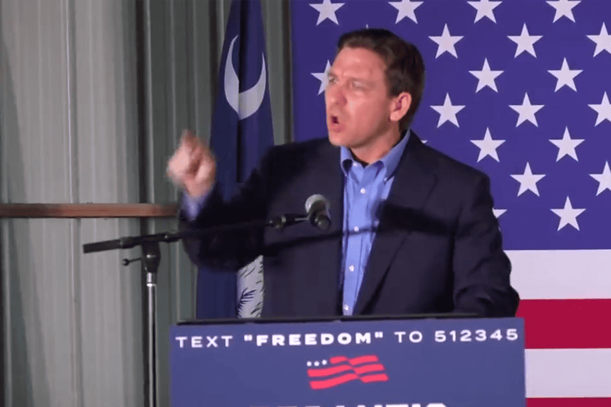Gov. Ron DeSantis goes off on a protestor in Lexington, South Carolina over pornographic material in schools for young children, June 2, 2023. (Video/NTD)