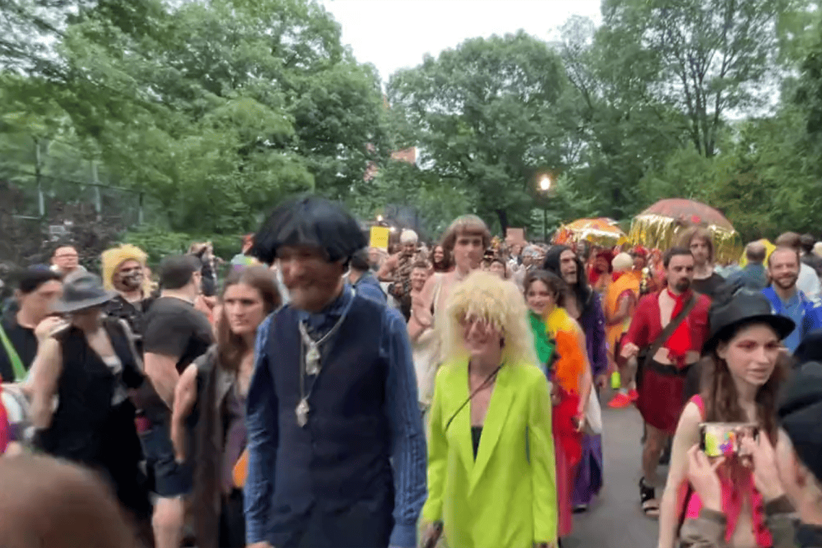 New York City drag marchers chant "we're here, we're queer, we're coming for your children," June 23, 2023. (Video/Timcast News, Twitter)