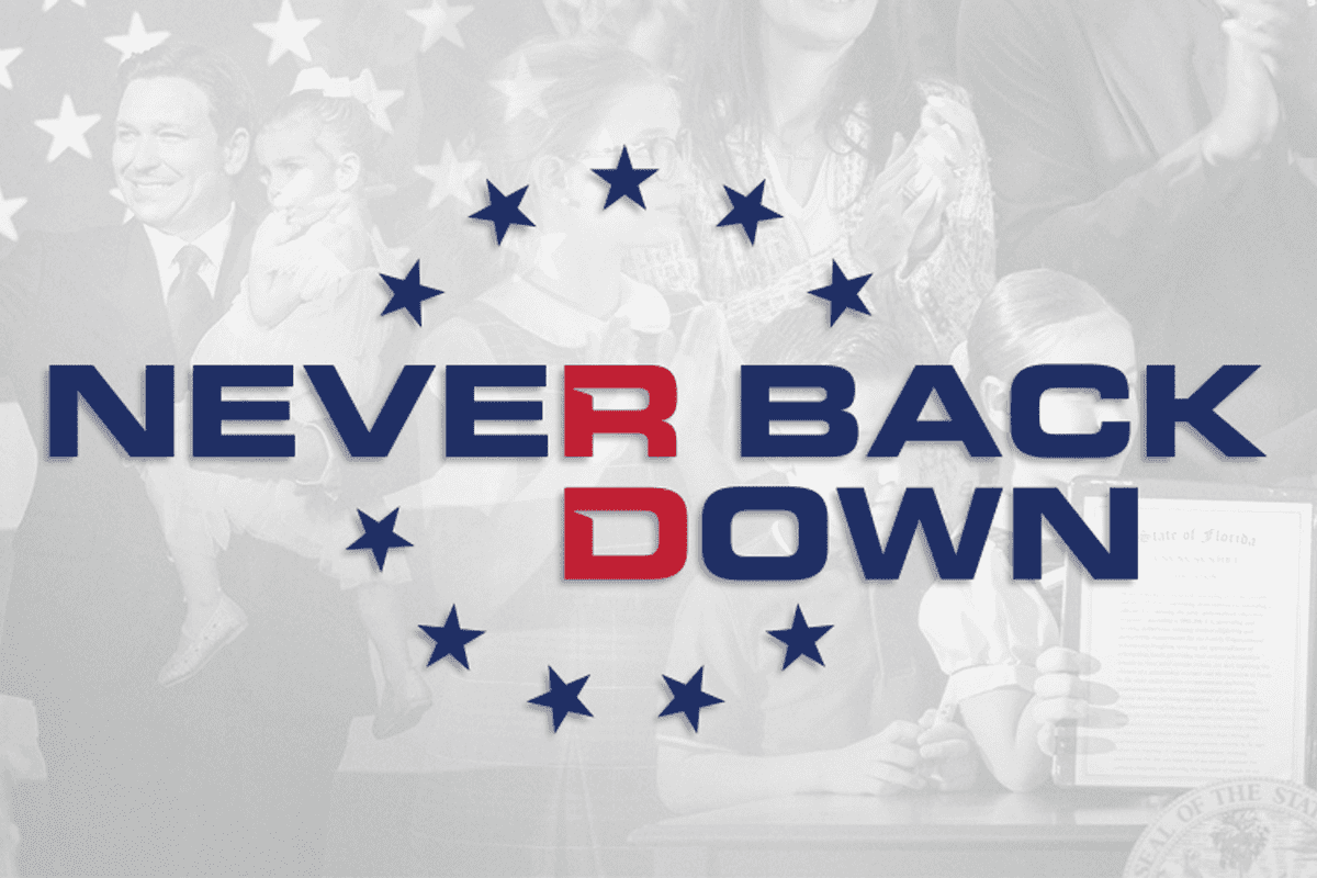 Pro-DeSantis super PAC Never Back Down's logo. (Image/Never Back Down, Twitter)