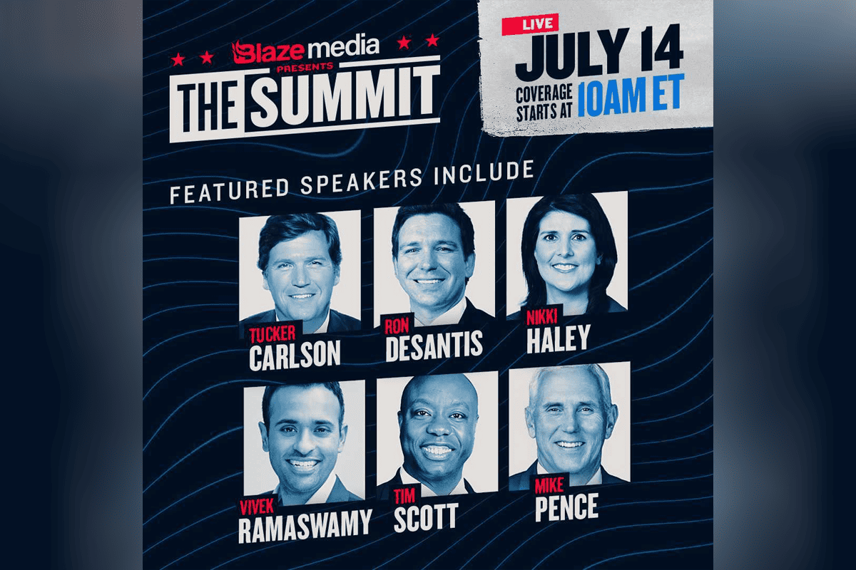 Blaze Media to host 2024 GOP primary candidate forum, hosted by Tucker Carlson, on July 14, 2023. (Image/The Blaze, Twitter)