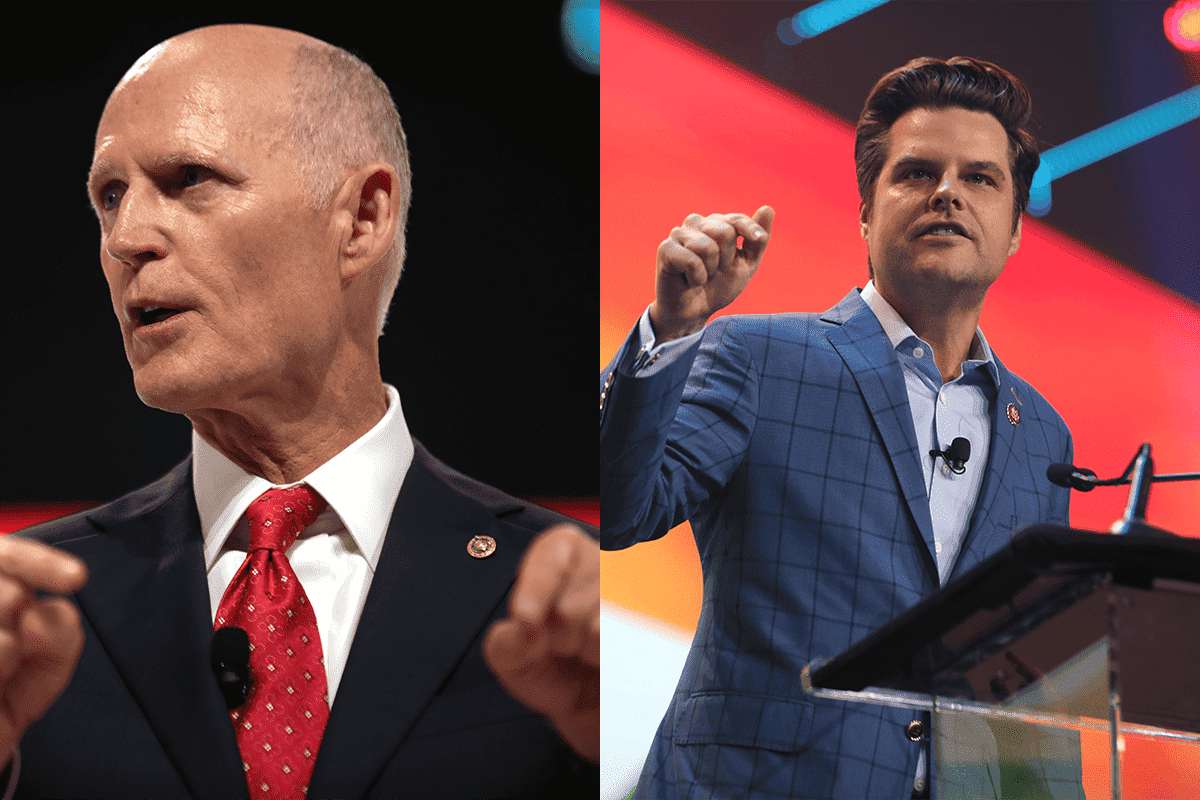 Florida Republicans Sen. Rick Scott and Matt Gaetz. (Photos/Gage Skidmore, Flickr)