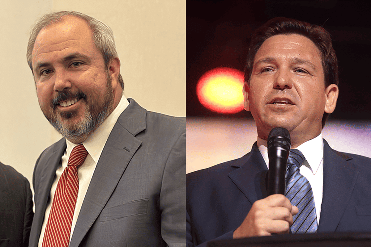 Former Republican Party of Florida Chairman and state Sen. Joe Gruters, and Gov. Ron DeSantis. (Photo/Gage Skidmore, Flickr)