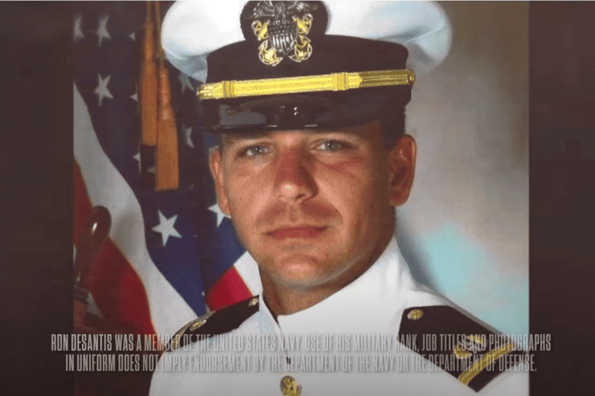 Gov. Ron DeSantis in the U.S. Navy, included in presidential campaign ad, Aug. 9, 2023. (Photo/Team DeSantis)