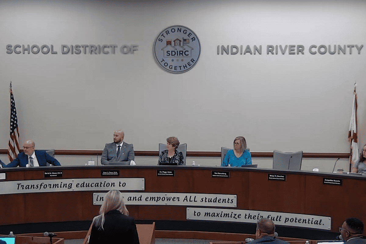 Indian River County school board meeting, Aug. 28, 2023. (Video/School District of Indian River County)
