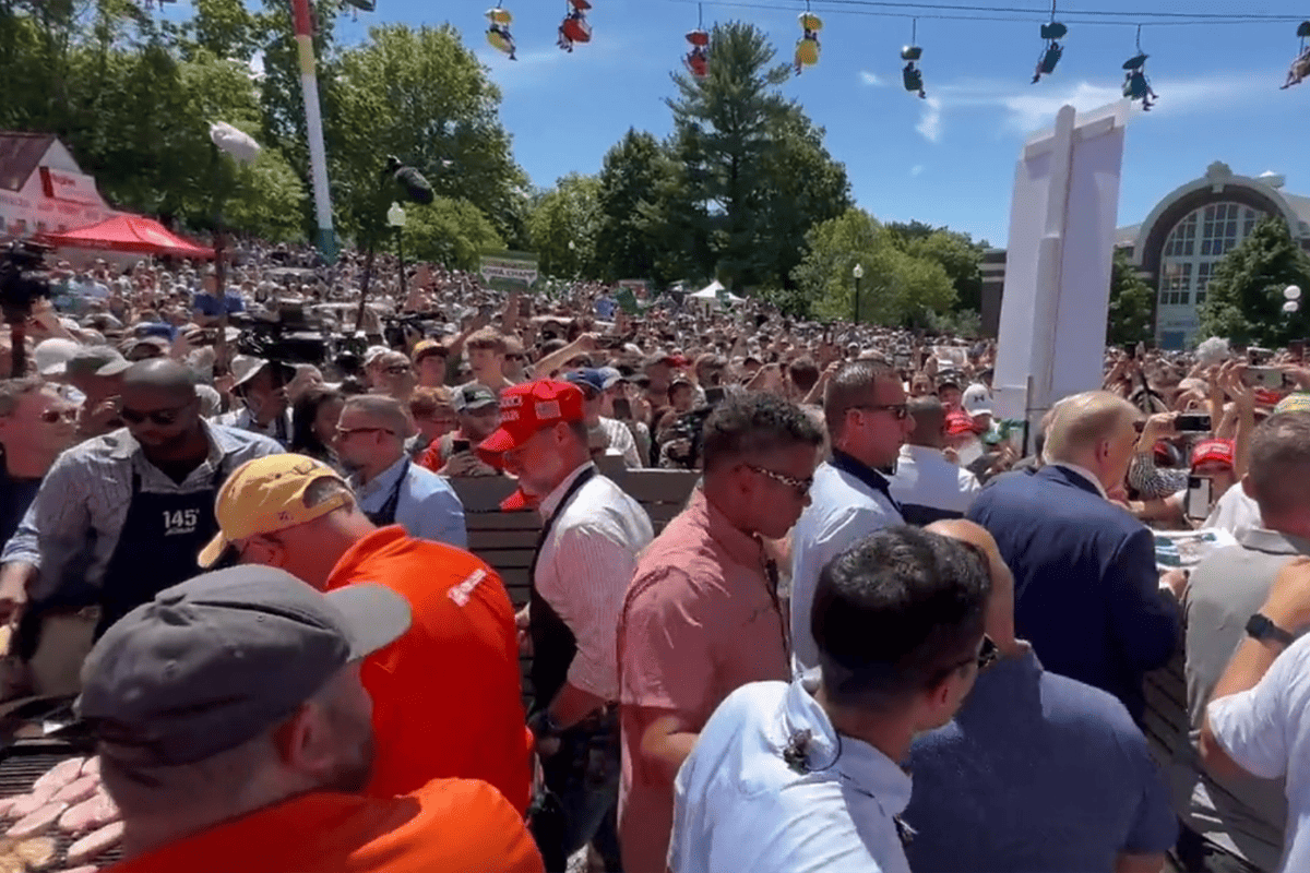 Former President Donald Trump accompanied by Florida officials at the Iowa State Fair in Des Moines, Iowa, Aug. 12, 2023. (Video/Dan Scavino, X)