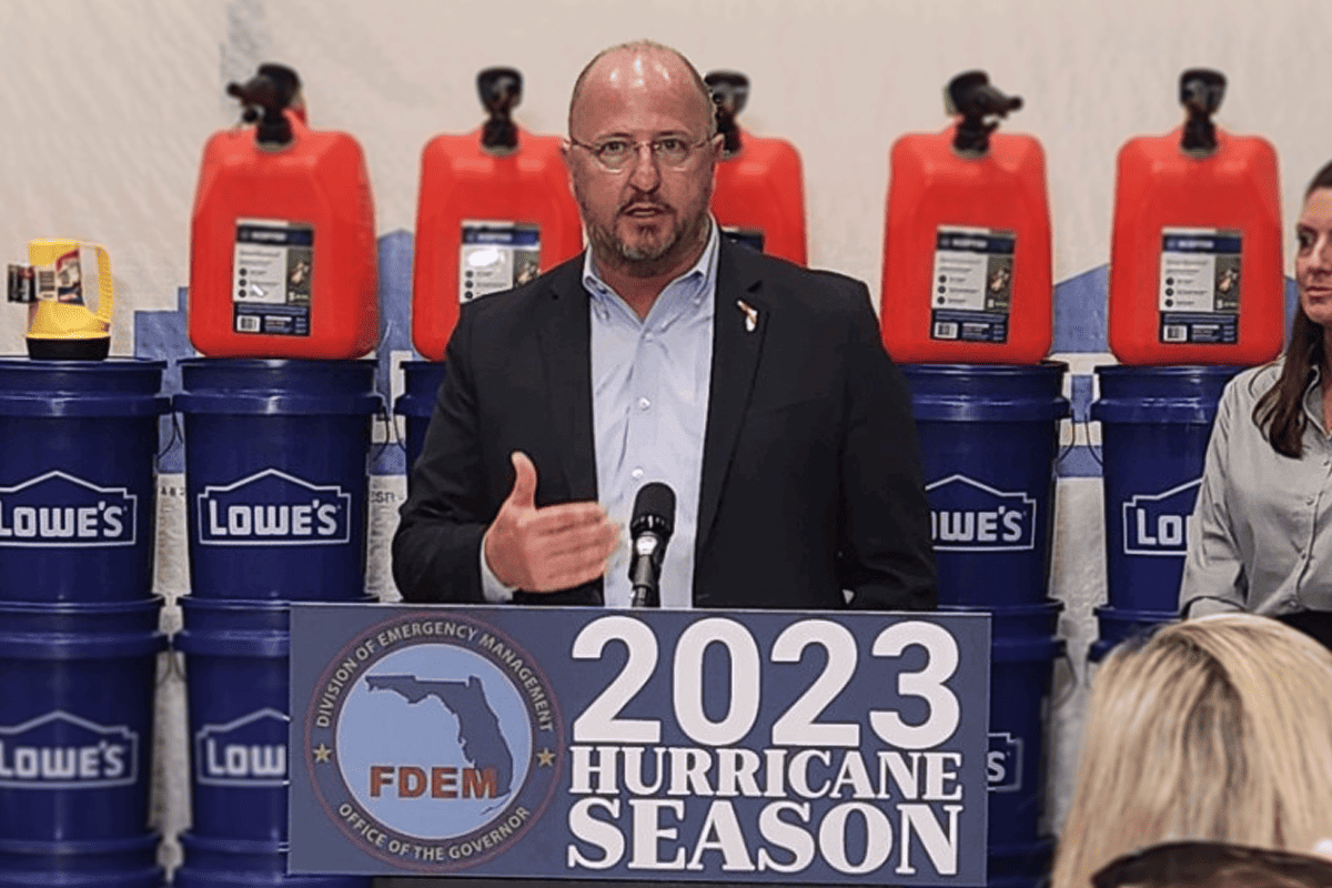 Florida Division of Emergency Management  Executive Director Kevin Guthrie urges Floridians finalize hurricane preparedness kits and plans at Lowes, Aug. 25, 2023. (Photo/Kevin Guthrie, X)