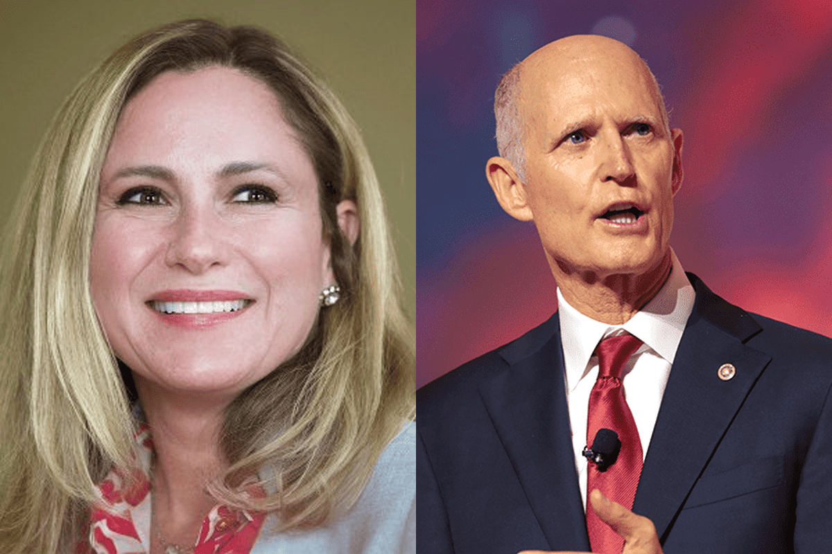 Florida Democratic U.S. Senate candidate Debbie Mucarsel-Powell and U.S. Sen. Rick Scott, R-Fla. (Photos/Debbie Mucarsel-Powell, X; Gage Skidmore, Flickr)