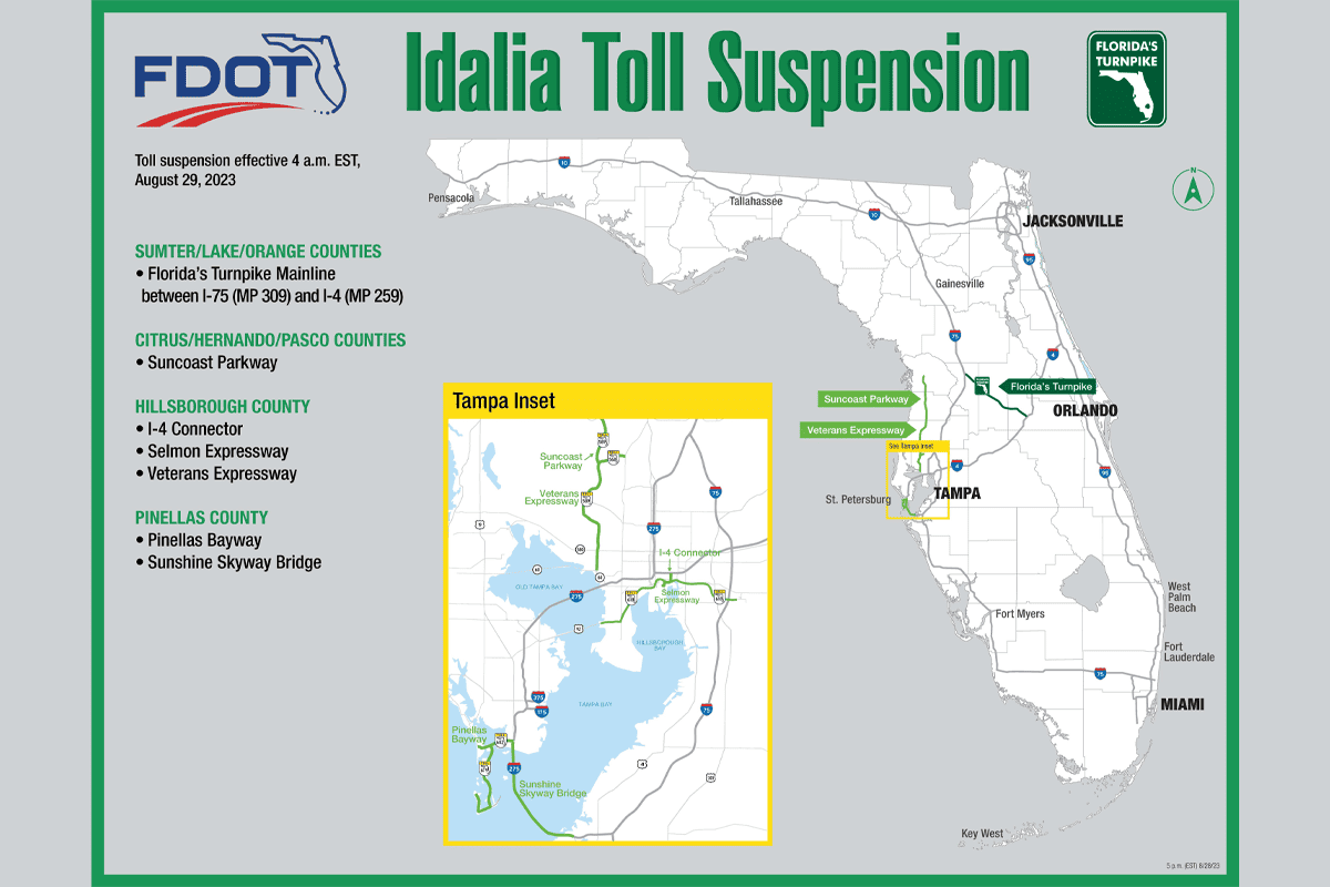 Florida toll suspensions for Hurricane Idalia, Aug. 28, 2023. (Image/Gov. Ron DeSantis' office)