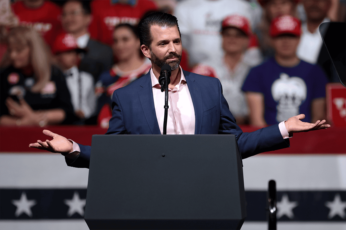 Donald Trump, Jr. speaking with supporters of President of the United States Donald Trump at a "Keep America Great" rally at Arizona Veterans Memorial Coliseum in Phoenix, Ariz., Feb. 19, 2020. (Photo/Gage Skidmore, Flickr)
