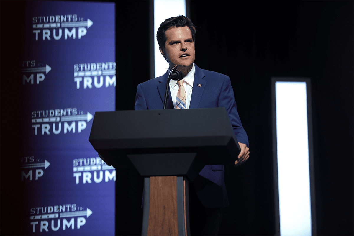 U.S. Rep. Matt Gaetz, R-Fla., speaking with supporters at an "An Address to Young Americans" event, featuring President Donald Trump, hosted by Students for Trump and Turning Point Action at Dream City Church in Phoenix, Ariz., June 23, 2020. (Photo/Gage Skidmore, Flickr)