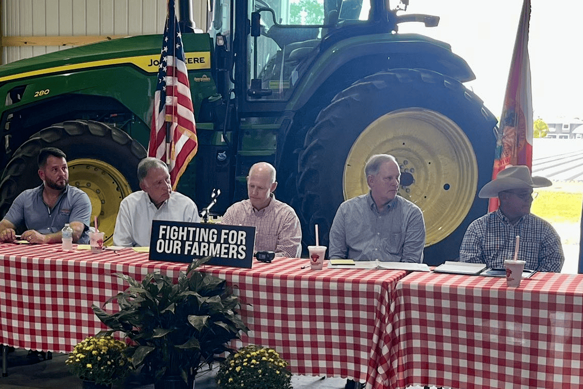 U.S. Sen Rick Scott, R-Fla., and Florida Agriculture Commissioner Wilton Simpson meet with farmers to discuss push for national farm legislation, Sept. 25, 2023. (Photo/Wilton Simpson, X)