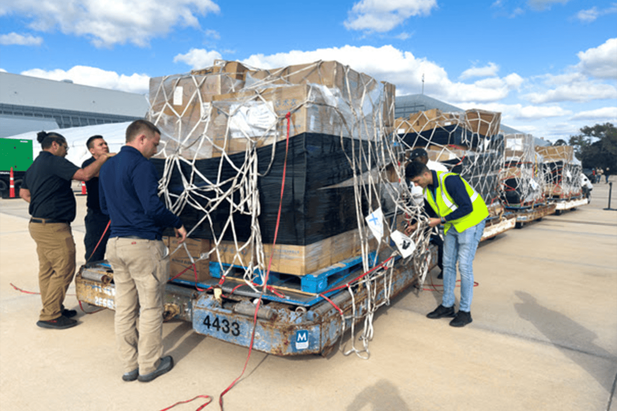Cargo being loaded up for Israel under Gov. Ron DeSantis' executive order, Oct. 17, 2023. (Photo/Gov. Ron DeSantis' office)