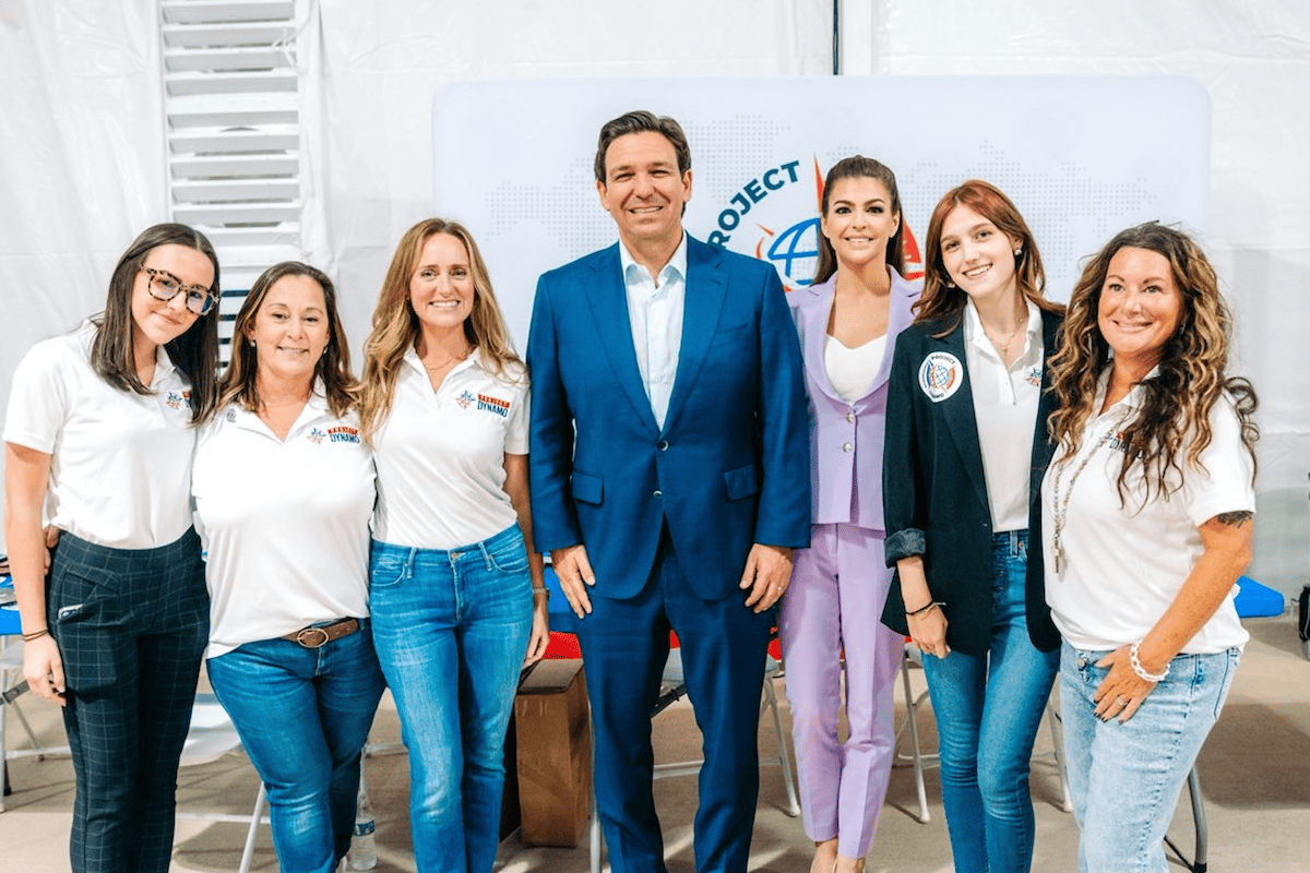 Gov. Ron DeSantis with Project Dynamo team members, a group assisting in evacuating Americans from Israel, Tampa, Fla., Oct. 15, 2023. (Photo/Gov. Ron DeSantis' office)